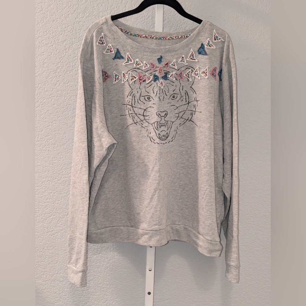 Anthropologie Luna Mercantile Co. Gray Tiger Sweatshirt XL